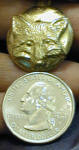 Frontal Fox Bronze Button with quarter for scale