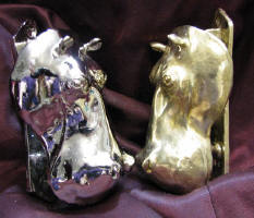 Hippo Large Door Knockers, side view, nickel plated and bronze
